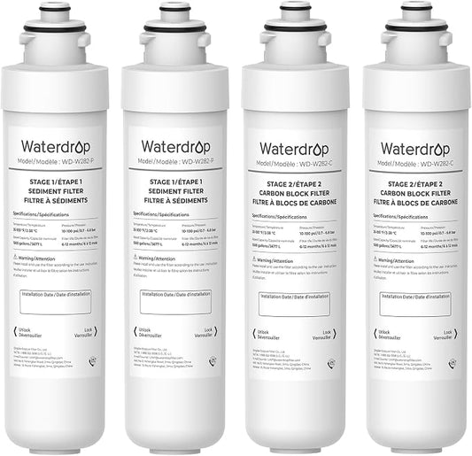 Waterdrop UVF2 Cooler Filter Replacement for Brio® NFMPP5M, 4 Pack | Compatible with Brio®2 Stage Water Filter Replacement, UVF2 Series Models of Brio® Bottleless Water Cooler Dispenser