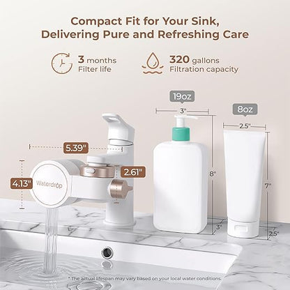 Waterdrop BFT1 Skincare Bathroom Sink Filter, Water Filter for Sink Faucet, 0.000001 mm, Reduces 99.9% Chlorine, Skin Redness & Scale Control, Water Softner, NSF Certified (1 Filter Included)