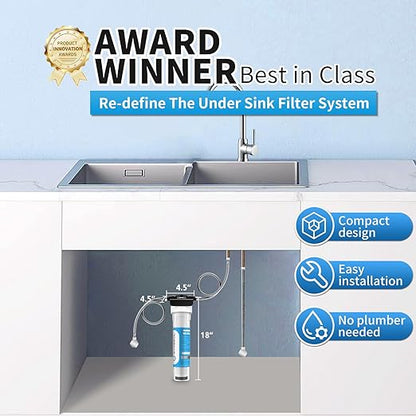 WINGSOL Water Filter for Sink Faucet, Reduce Heavy Metals/Chlorine/PFAS/PFOA/PFOS/Odor/Sediment, NSF/ANSI 42&53 Improve Taste, EZ Change Life Indication Mineral pH+ Under Sink Water Filter (Advanced)