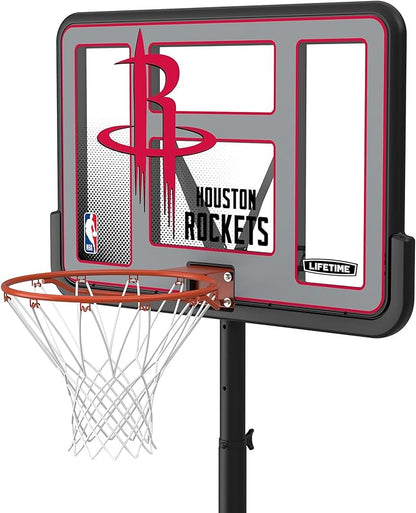Lifetime NBA Houston Rockets Portable Basketball Hoop, Adjustable Height 7.5-10 Ft, 44 Inch Shatterproof Fusion Backboard, Base with Wheels