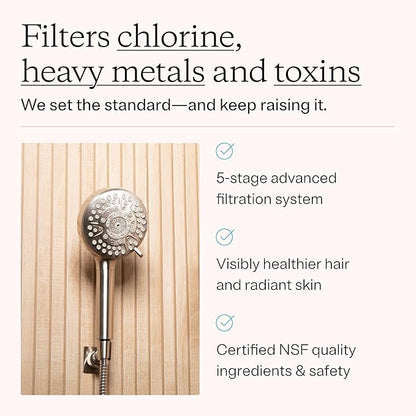 MDhair Handheld Filtered Shower Head for Healthier Hair & Skin – 5-Stage Filter Removes Chlorine & Heavy Metals, High Pressure Showerhead Filter for Hard Water, Dermatologist-Formulated Water Softener