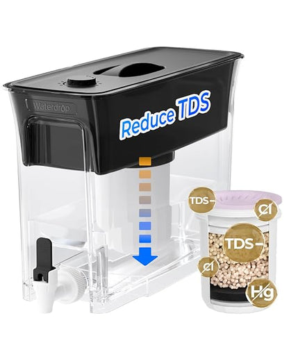 Waterdrop WFD-03L Water Filter Dispenser, TDS Reduction, 35-Cup, White | 6-Stage Advanced Filtration, Large Capacity with 1 Filter, Reduce Chlorine, PFOA/PFOS and More for Healthier
