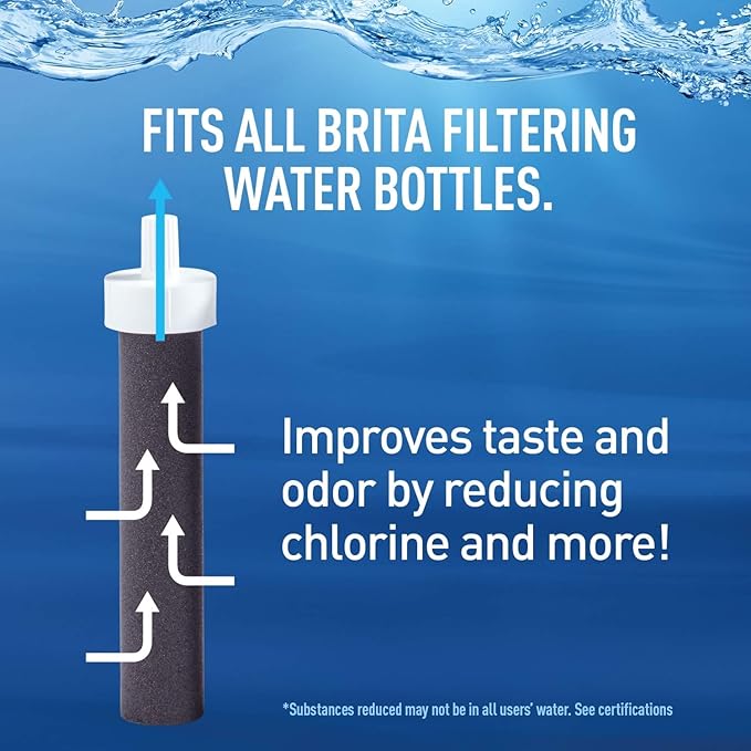Brita Water Filter Replacements for Water Bottles (3 Count) and Brita Insulated Filtered Water Bottle with Straw (20 Ounce, Rose)