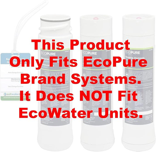 EcoPure Reverse Osmosis Filter and Membrane Set - Includes Membrane ECOROM and Pre/Post Filter Set ECOROF - Plus Reminder Tag - NSF Certified Authentic OEM Parts for ECOP30 RO Unit - EcoPure Only