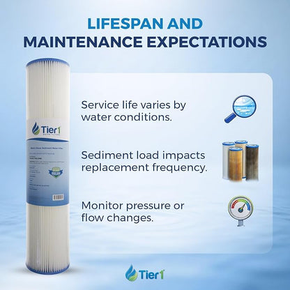 Tier1 30 Micron 10 x 4.5 Water Filter | Pleated Polyester Whole House Sediment Cartridge | Replacement for Pentek R30-BB Water Filter, 155101-43, RS6, SPC-45-1030 | 4.5x10 High Flow Pre-Filter (2pk)
