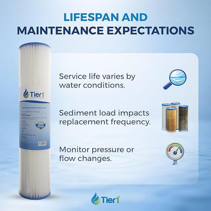 Tier1 30 Micron 10 x 4.5 Water Filter | Pleated Polyester Whole House Sediment Cartridge | Replacement for Pentek R30-BB Water Filter, 155101-43, RS6, SPC-45-1030 | 4.5x10 High Flow Pre-Filter (4pk)
