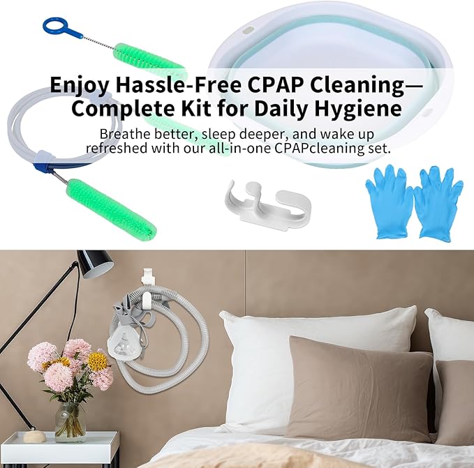 CPAP Hose Cleaner Kit - CPAP Tube Cleaning Brush, CPAP Hose Brush, LongFlexible CPAP Tube Brush with Basin, Drying Hook & Gloves - CPAP CleaningSupplies for Hose, Mask & Tubing