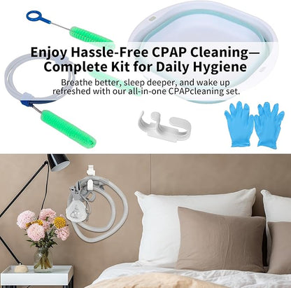 CPAP Hose Cleaner Kit - CPAP Tube Cleaning Brush, CPAP Hose Brush, LongFlexible CPAP Tube Brush with Basin, Drying Hook & Gloves - CPAP CleaningSupplies for Hose, Mask & Tubing