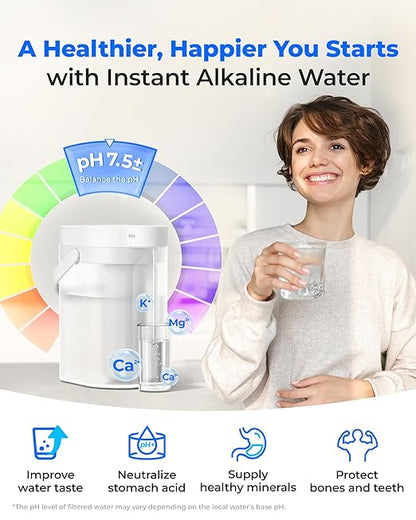 Waterdrop ED11L Alkaline Rechargeable Water Filter Dispenser, 6-Stage Instant Electric Powerful Pitcher, Healthy Mineralized Alkaline Water, 15-Cup Portable Countertop System, Does not Lower TDS