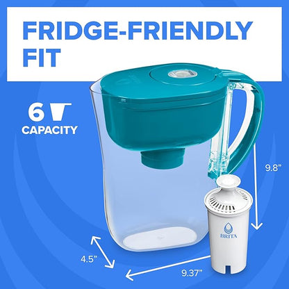 Brita Metro Water Filter Pitcher with SmartLight Change Indicator, BPA-Free, Replaces 1,800 Plastic Water Bottles a Year, Lasts Two Months, Includes 1 Filter, Small - 6-Cup Capacity, Turquoise