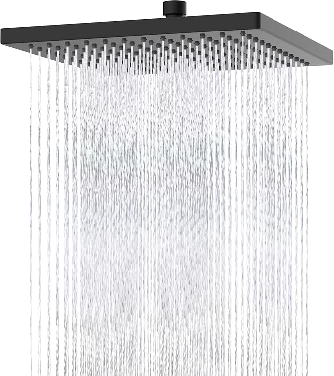 Hibbent cUCPC Certified Metal Rain Shower Head, 12'' High Pressure Shower Heads, Square Large Bathroom Rainfall Shower Head with Adjustable Brass Ball Joint, Waterfall Full Body Coverage, Matte Black