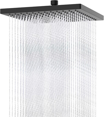 Hibbent cUCPC Certified Metal Rain Shower Head, 12'' High Pressure Shower Heads, Square Large Bathroom Rainfall Shower Head with Adjustable Brass Ball Joint, Waterfall Full Body Coverage, Matte Black