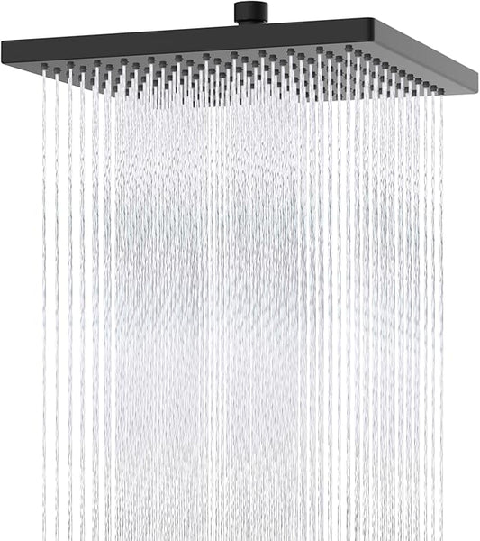 Hibbent cUCPC Certified Metal Rain Shower Head, 12'' High Pressure Shower Heads, Square Large Bathroom Rainfall Shower Head with Adjustable Brass Ball Joint, Waterfall Full Body Coverage, Matte Black
