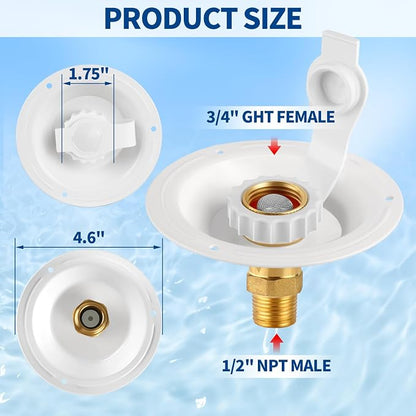 RV City Water Fill Inlet Flange Check Valve Water Hookup Connector 3/4 NH Female to 1/2 NPT Male Mount Lead-Free Brass Flush RV Water Backflow Preventer with Dust Plug for RV Camper Motorhome