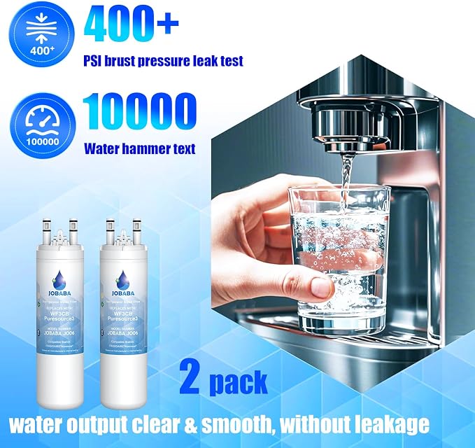 WF3CB Water Filter Replacement - Compatible with Frigidaire WF3CB, PureSource 3, 706465, 242086201, 242069601, PS3412266, AP4567491 Water Filter Replacement, Height 9 Inches, 2 Pack