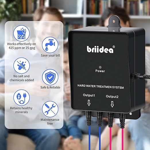 Water Descaler,Briidea Water Descaler Whole House, Salt-Free Hard Water Softener for Reducing Limescale Effects, Provides a Healthy Water Environment