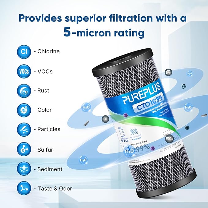 PUREPLUS 3-Pack Whole House Water Filter Set – Includes 2 x CTO10BB Carbon Block Filters and 1 x CTO10BB-CQB Enhanced Lead Reduction Filter, Fits Standard 10" x 4.5" Filter Housings