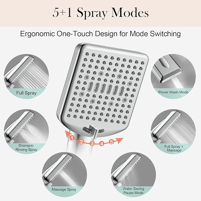 Homlord Filtered Shower Head with Handheld - High Pressure 6 Modes, 120 Anti-clog Nozzles, Detachable Showerhead with Hard Water Filters, Extra Long 6ft Hose, Power Wash Mode to Clean Bathroom, Pets