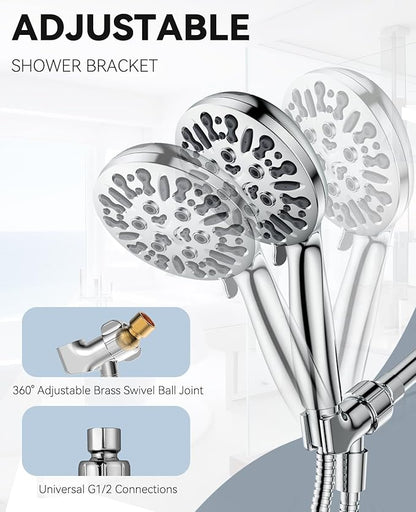 JDO Shower Head with Handheld, High Pressure Handheld Shower Head 9 Settings, Detachable Shower Head Set with Stainless Steel Hose and Shower Bracket (Chrome)