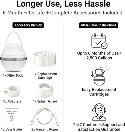 Bath Filter for Tub - 8 Stages Bath Filter- Removes Hundreds of Contaminants, BPA Free, Purify Your Bathwater for Healthier Skin and Hair, White