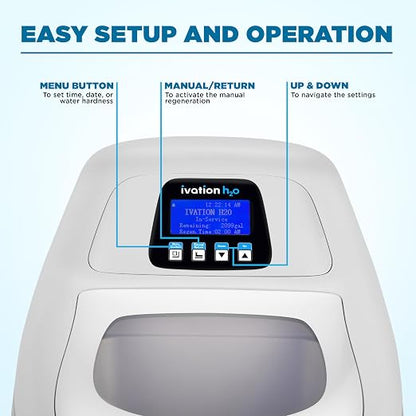 Ivation H2O 40,000 Grain, Water Softener System, Water Softner, with Patented Ceramic Discs, Automatic Whole House Soft Water Regeneration Reduces Magnesium & Hard Minerals & Improves Water Quality