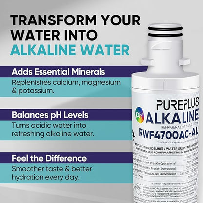 PUREPLUS Alkaline ADQ747935 Replacement for LG LT1000P LT1000 Kenmore Elite 9980 LT1000PC, MDJ64844601 ADQ74793501, LMXS28626S, LFXS26973S, LT120F Refrigerator Water and Air Filter,3Pack