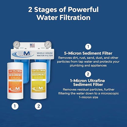 Applied Membranes Inc. 2-Stage Whole-House Water Filter System, 1-Micron and 5-Micron 4.5-Inch by 10 Fine-Sediment Filter Cartridges