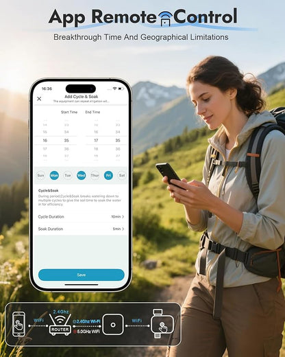 WiFi Water Timer Brass Inlet, 1-Zone Smart Hose Faucet Timer App & Voice Control via 2.4GHz WiFi, Sprinkler Timers w/Auto/Manual/Rain Delay Modes for Garden/Lawn, Works with Alexa & Google Assistant