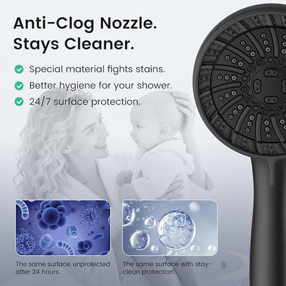 PWERAN Filtered Shower Head with Handheld, High Pressure 8 Spray Showerhead with Filters & Upgraded Detachable Shower Head, Water Softener Filters Beads for Hard Water -Remove Chlorine (Black)