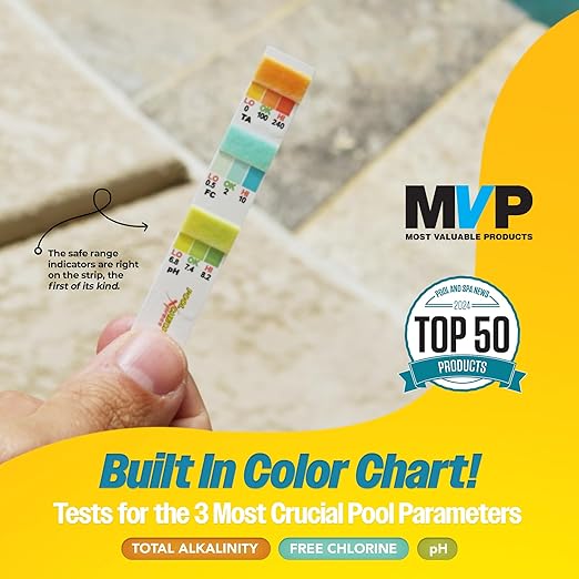 Pool Check Xpress 3-Way Test Strip 482030 – Award Winning - Built-in-Color-Chart on The Strip – No Color Chat Needed - Water Testing for Total Alkalinity, pH, and Free Chlorine in Pool and Spas