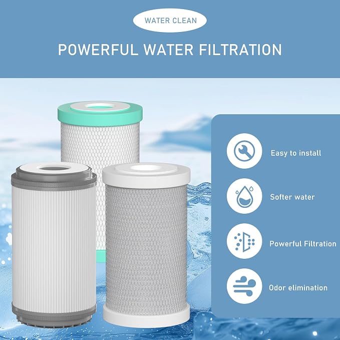 RV Water Replacemen Cartridges Compatible with GLACIER FRESH RV Water Filter System, 0.2 Micron High Flow Filter, Sediment “Longevity” and Granular Activated Carbon “Tasty”, 1 Set
