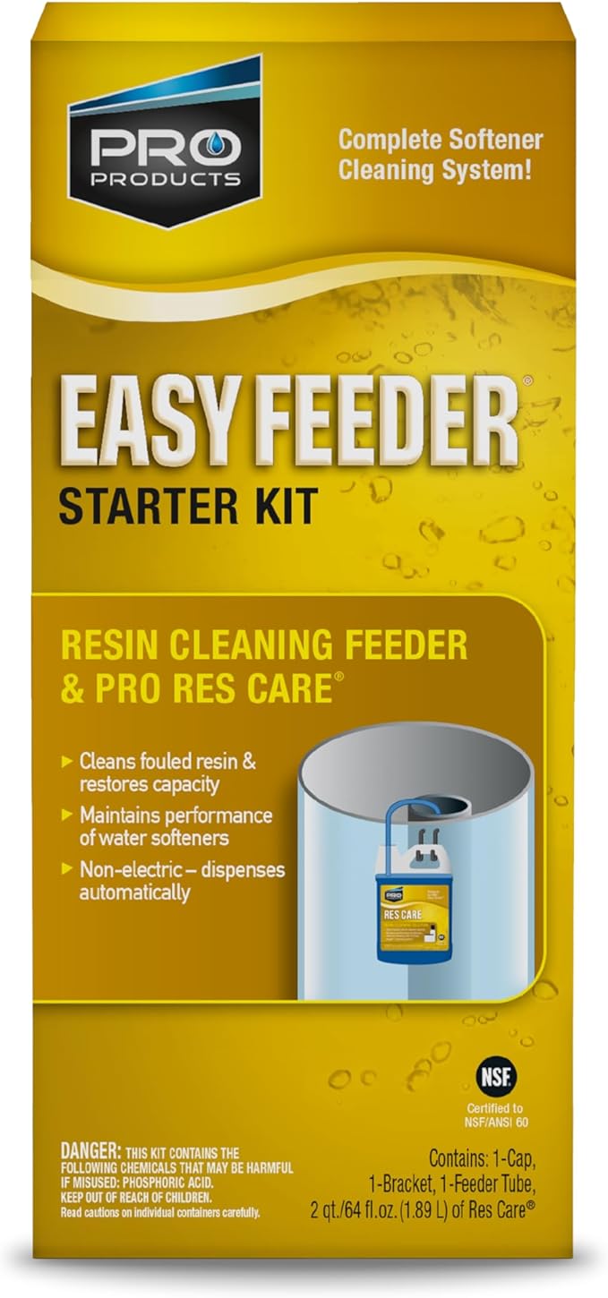 Res Care Easy Feeder Starter Kit – Complete Softener Cleaning System - Dispenses Res Care Liquid Water Softener Cleaner – Feeds Continuously - Restores Resin Capacity