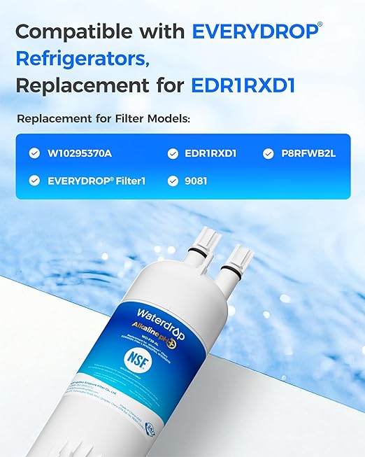 Waterdrop Alkaline W10295370A Replacement for Everydrop® Filter 1, EDR1RXD1, EDR1RXD1B, P8RFWB2L, P4RFWB, Kenmore® 46-9081, 46-9930, WD-F38, Enhances pH Refrigerator Water Filter