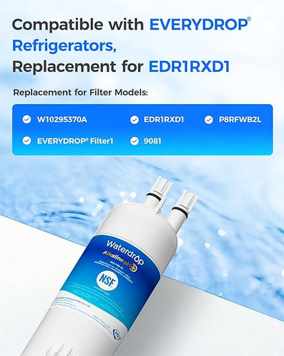 Waterdrop Alkaline W10295370A Replacement for Everydrop® Filter 1, EDR1RXD1, EDR1RXD1B, P8RFWB2L, P4RFWB, Kenmore® 46-9081, 46-9930, WD-F38, Enhances pH Refrigerator Water Filter