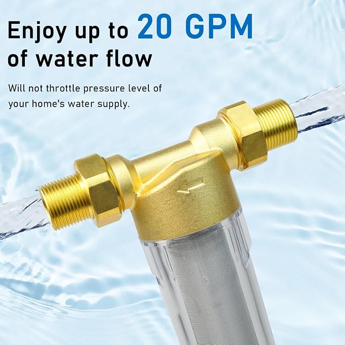 Spin Down Sediment Filter System for City/Well Water, Reusable Whole House Sediment Water Filter, 40-60 Micron, 1" MNPT to 3/4" FNPT & MNPT, Home Pre-filtration System