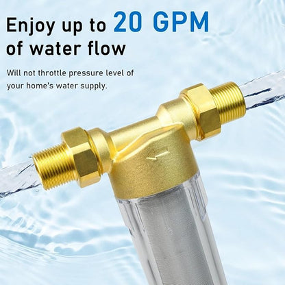 Spin Down Sediment Filter System for City/Well Water, Reusable Whole House Sediment Water Filter, 40-60 Micron, 1" MNPT to 3/4" FNPT & MNPT, Home Pre-filtration System