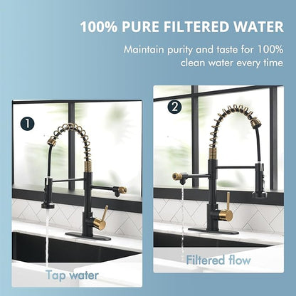 GIMILI Black and Gold Drinking Water Faucet 3 in1 Commercial Style Pull-Down Single Handle Filter Kitchen Faucet for Water Filtration System,Without Water Filtration Device