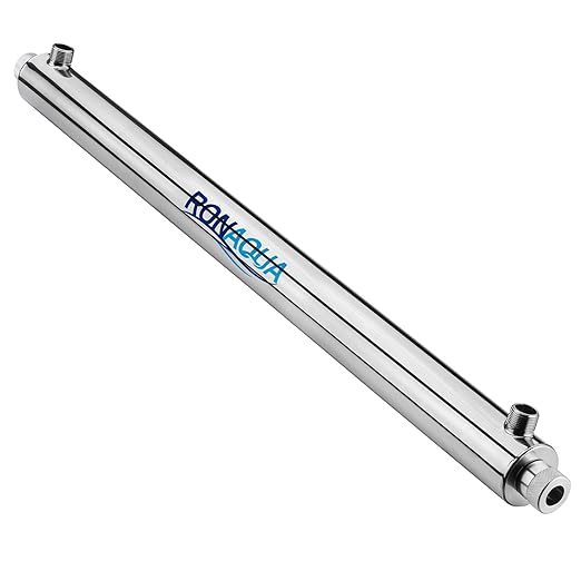 Ronaqua 55W Whole House UV Light Water Purifier, 12 GPM, 3/4'' MNPT Ports - Includes 2 Free Replacement Bulbs, Long-Lasting Performance, Ideal for Well & City Water