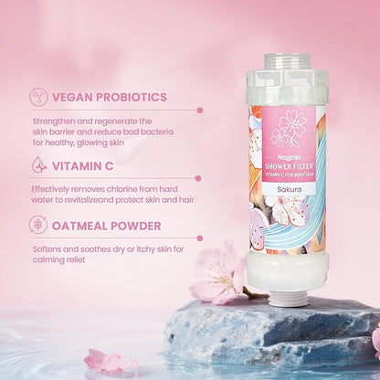 Vitamin-C Handheld Showerhead Filter For Hard Water, Luxurious Scent Skin Care & Hair Enhancement Softener Purifier, Aromatherapy Water Purify, Sakura Odor