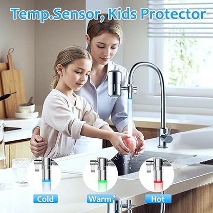 WINGSOL Stainless Steel Water Filter for Sink Faucet, NSF/ANSI 42&53, Temp. Sensor LED Light, 360° Rotating Tap Purifier Reduce PFAS, Lead, Chlorine, 350 Gallons Long-Lasting Reinforced Housing