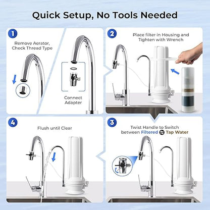 iSpring CT10-W Countertop Water Filter, Multi-Layer Faucet Water Filter System with Versatile Faucet Adapter, Reduces Heavy Metals, Bad Odor, and Chlorine, White