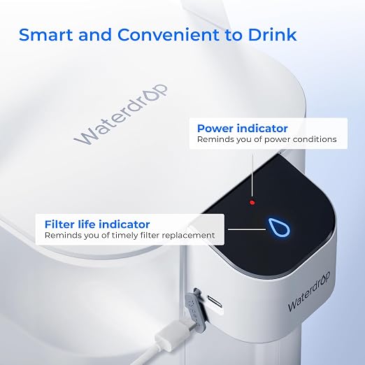 Waterdrop ED01W Electric Water Filter Pitcher with 4 Filters, 15-Cup, White | NSF/ANSI 42&53&401&372, Reduce 99.6% of Lead and 45+ Impurities, Rechargeable Instant Dispenser, Does not Lower TDS