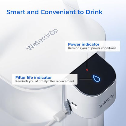 Waterdrop ED01W Electric Water Filter Pitcher with 4 Filters, 15-Cup, White | NSF/ANSI 42&53&401&372, Reduce 99.6% of Lead and 45+ Impurities, Rechargeable Instant Dispenser, Does not Lower TDS