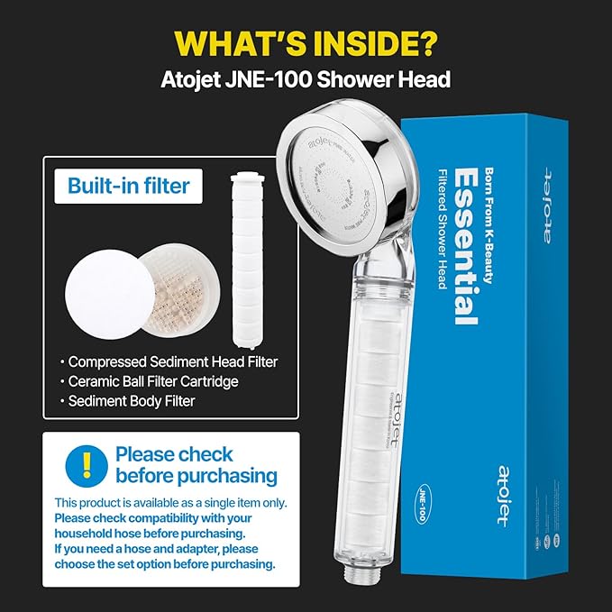 Essential Everyday Shower Ritual Elevating Korea’s Beauty Legacy – High-Purity Sediment Filters for Softer Skin & Smoother Hair | Single Set (Hose, Mount, Teflon Tape, Wrench) (JNE100-SET-SNG)