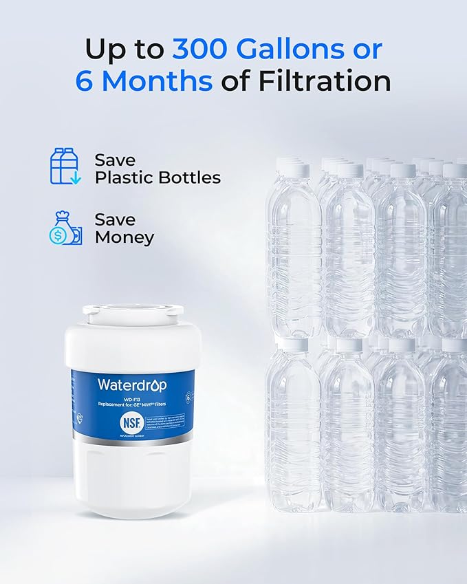 Waterdrop WD-F13 Replacement for GE® MWF®, SmartWater® MWFP, MWFINT, MWFA, GWF, HDX FMG-1, Kenmore® 9991, GSE25GSHECSS, WFC1201 Water Filter, 3 Pack