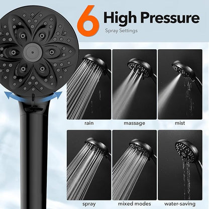 6-Setting Filtered Handheld Shower Head, JDO High Pressure Shower Head with Replaceable Filter Cartridge 4.7 Inch Detachable Showerhead for Chlorine Hard Water Removal, 59 Inch Stainless Steel Hose