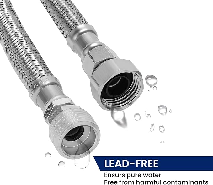 Solimeta Push-To-Connect Stainless Steel Hose Kit for Under Sink Water Filter, 3/8" Male/Female with 1/2" Adapters, 2.5FT
