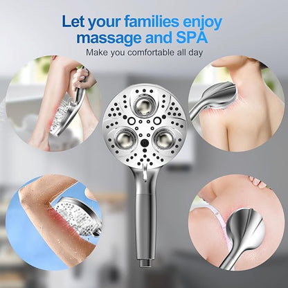 Filter Handheld Shower Head for Residual Chlorine Remove,10-Spray Modes Massage Showerhead, Large Powerful Handheld Showerhead with 79in Hose Detachable (Premium Chome)
