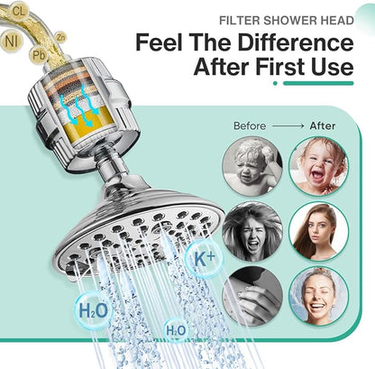 Cobbe 6-Setting High Pressure Filtered Shower Head Combo, Detachable Rain Shower Head with 20 Stage Shower Head Filter for Hard Water - Remove Chlorine and Harmful Substances, Chrome