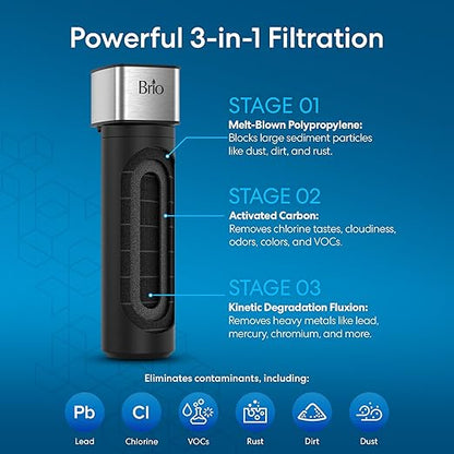 Brio 11" Under Sink Water Filter System for Kitchen & Bathroom Faucet | 3-Stage Single Housing 0.5 Micron Filters PFAS, Chlorine, Lead, Mercury+ | 10,000 Gallons or 2 Years | NSF 42 & 372 Certified